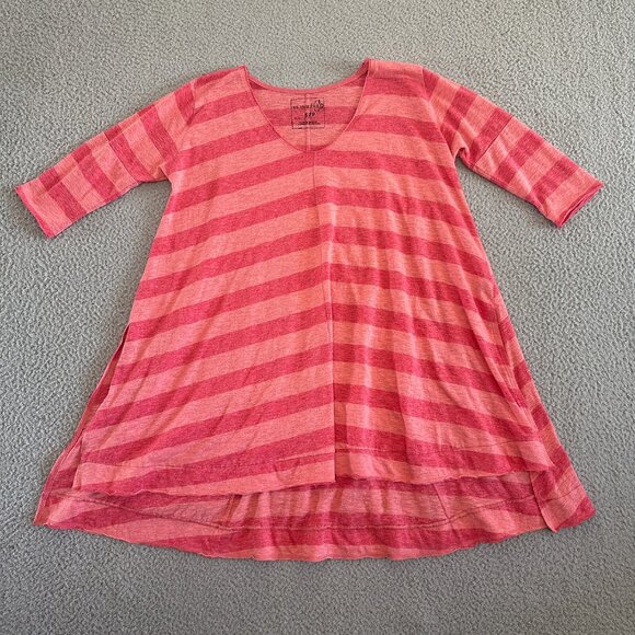 Free People Trapeze Top Pink Striped Oversized ¾ Sleeve Tunic High Low Hem - Picture 10 of 16